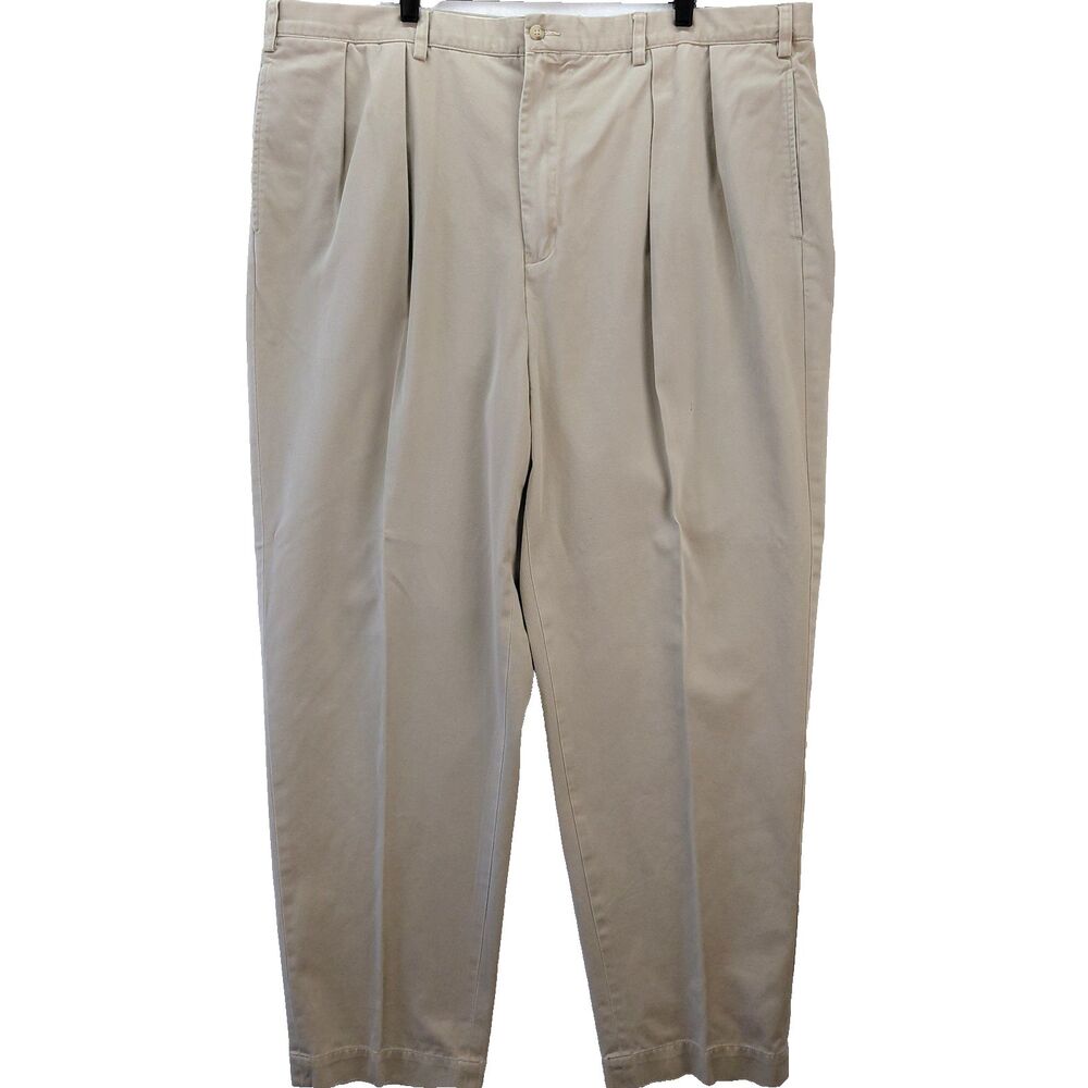 Polo Ralph Lauren Big Andrew Pants Mens 46Bx32 Tan Khaki Classic Pleated Chinos